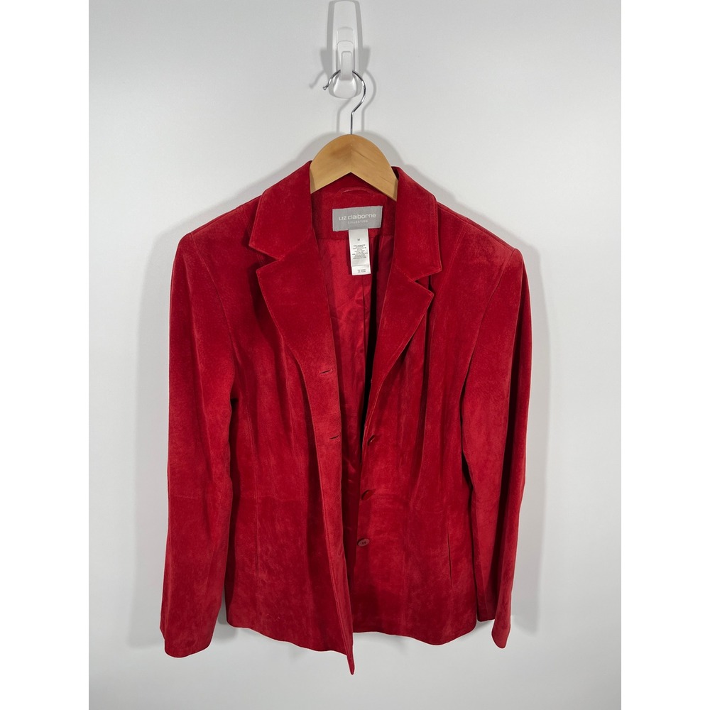 Vintage Liz Claiborne Womens Genuine Suede Jacket M Cherry Red Minimalist Chic